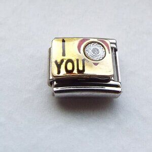 I heart you on gold enamel 9mm stainless steel italian charm bracelet link new